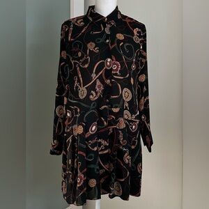 Zara Elegant Black and Brown Patterned Long Sleeve Dress